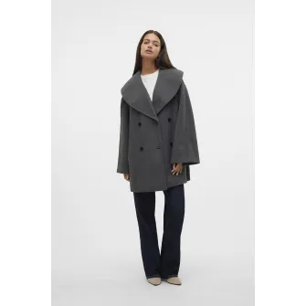 Vero Moda, Palton cu doua randuri de nasturi Londyn, Gri inchis melange, M