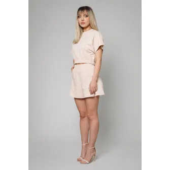 uFIT, Set de tricou si pantaloni scurti, Bej deschis, M-L