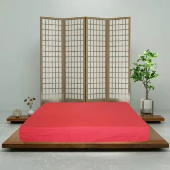 Set 2 bucati Cearsaf de pat cu elastic Kotonia Home, 100% bumbac, Ranforce, 90x200+20 cm, rosu