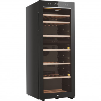 Racitor de vinuri Haier HWS77GDAU1, 77 sticle, WiFi, LED, Dual zone, Usa reversibila, Clasa G, H 127 cm, Negru