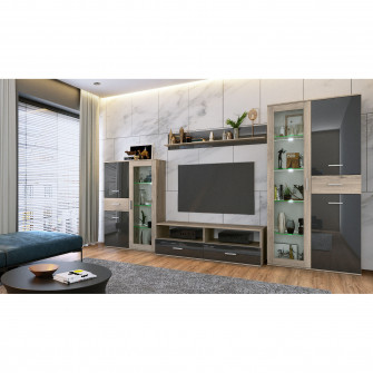 Living Irim Krasiv,350x50,5x201 cm, Sonoma/MDF Cobalt gloss