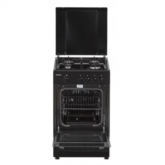 Aragaz pe gaz Heinner HFSC-SME50BK, 50X50 cm, 4 arzatoare, suport email, capac metalic, dispozitiv de siguranta plita si cuptor, usa cuptor cu geam dublu, duze GPL incluse, tava si gratar cromat, culoare negru