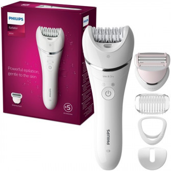 Epilator umed și uscat Philips BRE710/00, 5 accesorii, 32 pensete, utilizare fara fir, 2 setari viteza, opti-light, discuri ceramice, Argintiu