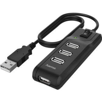 Hub Hama 4 porturi USB 2.0, 480 Mbit/s, comutator pornit/oprit