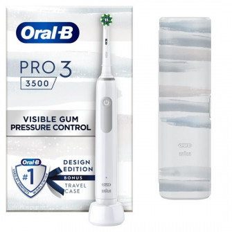 Periuta de dinti electrica Oral-B Pro 3 3500, Curatare 3D, 3 programe, 1 Incarcator, 1 Capat, Trusa de calatorie, Alb