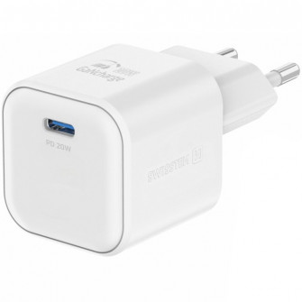Incarcator Retea Swissten GaN 1x USB-C 20WPD Cablu de date USB-C/Lightning 1, 2M, Alb