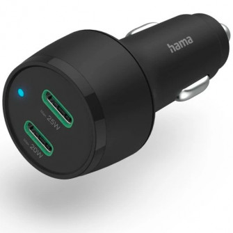 Incarcator retea rapid Hama pentru masina, 2x USB-C, Power Delivery/Qualcomm®, 45 W, negru