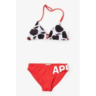GULLIVER, Costum de baie din doua piese cu cupe triunghiulare, Rosu, Negru, Alb, 98-104 CM