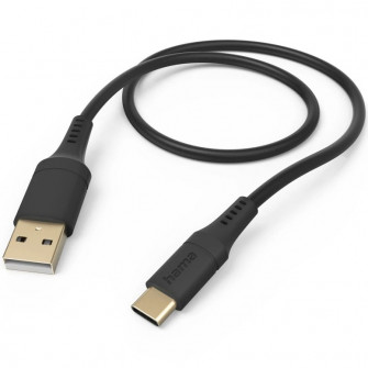 Cablu de incarcare Flexible Hama, USB-A - USB-C, 1,5 m, silicon, negru