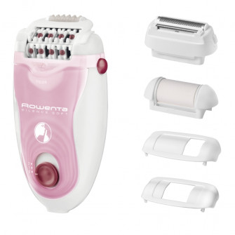 Epilator Rowenta Silence Soft EP5640D1, 2 viteze, 24 pensete, 4 accesorii - zona inghinala & axile & ras & exfoliere, cap de epilare si accesorii lavabile, tehnologie avansata micro-contact, sistem silentios, alb/roz