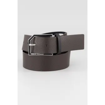 ARMANI EXCHANGE, Curea de piele cu catarama metalica, Maro inchis