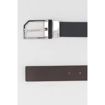 ARMANI EXCHANGE, Curea de piele cu catarama metalica, Maro inchis