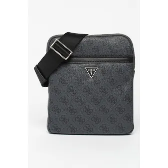 Guess, Geanta crossbody cu monograma Vezzola, Gri cenusa, Gri inchis
