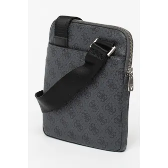 Guess, Geanta crossbody cu monograma Vezzola, Gri cenusa, Gri inchis
