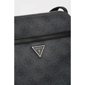 Guess, Geanta crossbody cu monograma Vezzola, Gri cenusa, Gri inchis