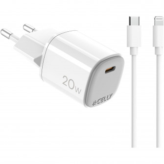 Incarcator Retea Celly UltraCompact GaN 1xUSB-C 20W, include cablu USB-C to Lightning