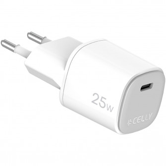 Incarcator Retea Celly UltraCompact GaN 1xUSB-C 25W Alb