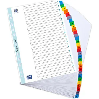Index Carton Numeric Oxford A4 1-31, 31 File/Set, 170G/Mp, 11 Perforatii Pentru Indosariere, Include Cuprins, Culoare Alb Cu Margine Color