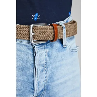 Jack & Jones, Curea impletita cu insertii din piele, Maro taupe, 80