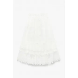 KOTON, Fusta evazata cu broderie, Alb, 116-122 CM