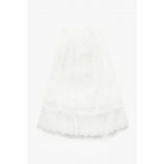 KOTON, Fusta evazata cu broderie, Alb, 116-122 CM