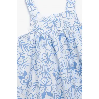 KOTON, Rochie lejera cu bretele si model floral, Alb, Albastru deschis, 74-80 CM