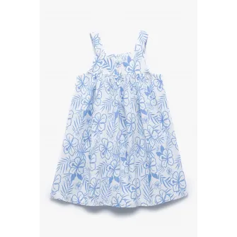 KOTON, Rochie lejera cu bretele si model floral, Alb, Albastru deschis, 74-80 CM