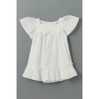 LC WAIKIKI, Rochie din bumbac cu decolteu patrat, Alb fildes, 104-110 CM