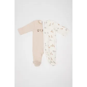 Mayoral, Set de pijama cu botosei si model - 2 piese, Alb fildes, Gri deschis, Camel, 70 CM