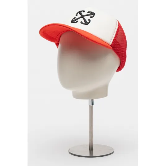 OFF-WHITE, Sapca trucker cu logo brodat, Alb, Negru, Corai