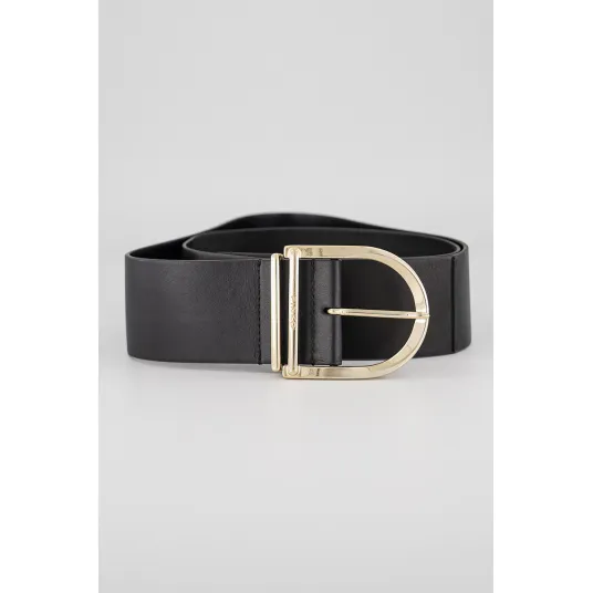 Pinko, Curea lata de piele cu inel D, Negru, 89