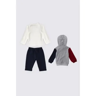 U.S. Polo Assn., Set de bluza, hanorac si pantaloni de trening, Rosu, Gri melange, Crem, 68-74 CM
