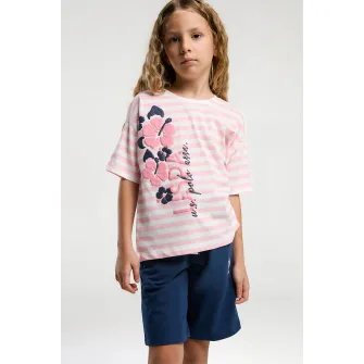 U.S. Polo Assn., Trening lejer cu pantaloni scurti si snur, Alb, Roz deschis, 152-158 CM