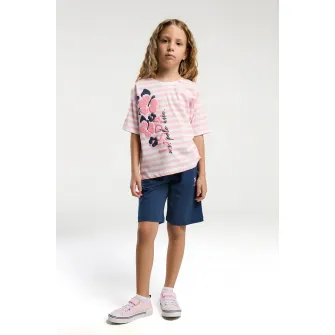 U.S. Polo Assn., Trening lejer cu pantaloni scurti si snur, Alb, Roz deschis, 152-158 CM