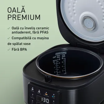 Aparat multifunctional pentru gatit orez si gatit cu abur Panasonic SR-DA152KXE, 4l, tehnologie fyzzy logic, 4 programe automate, oala cu invelis ceramic antiaderent fara PFAS/BPA, timer si mentinere cald 24h, 770W, negru