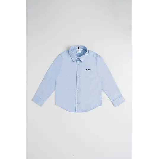 BOSS Kidswear, Camasa cu maneci lungi, Negru, Albastru azur, 174 CM