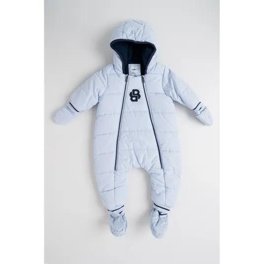 BOSS Kidswear, Salopeta matlasata cu fermoar, Albastru glaciar, 74 CM