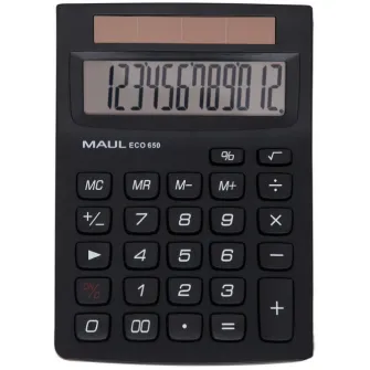 Calculator de birou MAUL ECO650, 12 digits, realizat din plastic reciclat, incarcare solara - negru