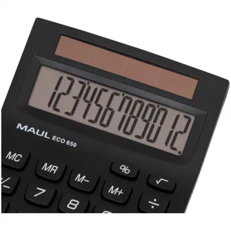 Calculator de birou MAUL ECO650, 12 digits, realizat din plastic reciclat, incarcare solara - negru