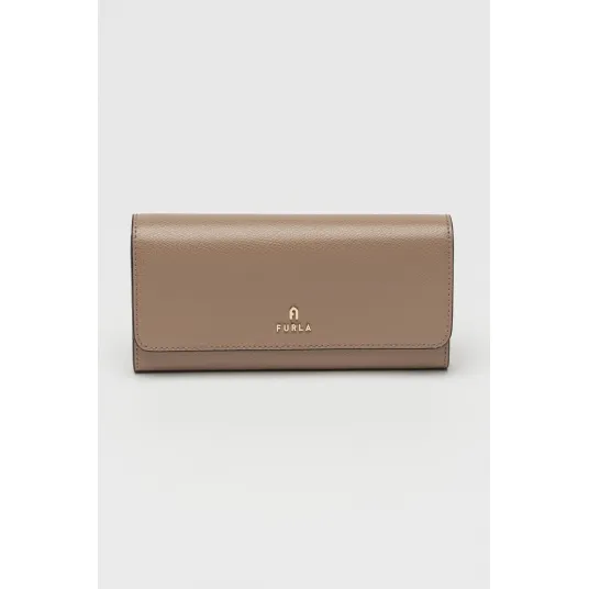 Furla, Portofel din piele cu inchidere cu clapa Camelia Continental, Grej