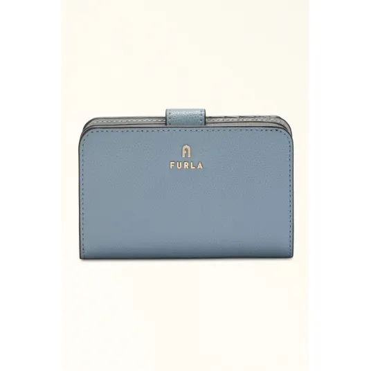 Furla, Portofel din piele cu logo Camelia, Albastru prafuit