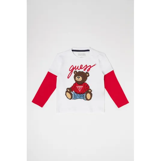 GUESS KIDS, Bluza cu aspect 2-in-1, Rosu, Alb, 118-122 CM