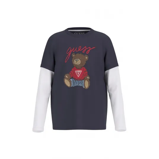 GUESS KIDS, Bluza cu aspect 2-in-1, Rosu, Albastru prafuit, Alb optic, 118-122 CM