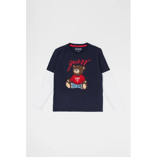 GUESS KIDS, Bluza cu aspect 2in1, Alb, Bleumarin, 124-130 CM