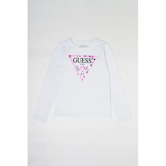 GUESS KIDS, Bluza de bumbac cu imprimeu logo, Alb optic, 158-166 CM