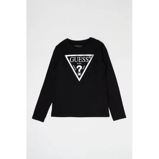 GUESS KIDS, Bluza de bumbac cu imprimeu logo, Negru, 147-157 CM