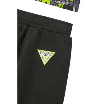 GUESS KIDS, Set de bluza de trening cu imprimeu logo si pantaloni de trening - 2 Piese, Alb, Verde lime, Gri antracit, 54-60 CM