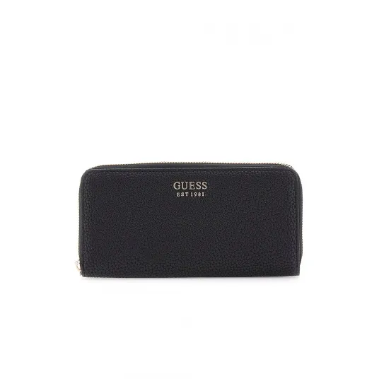 GUESS, Portofel din piele ecologica cu fermoar, Negru