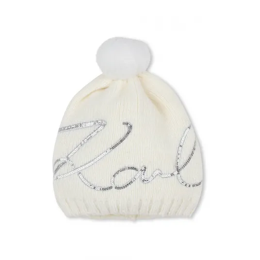 KARL LAGERFELD KIDS, Caciula tricotata cu paiete, Crem, Argintiu, 54-56 CM