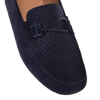 Baldinini, Mocasini din piele intoarsa cu design tesut, Indigo, 43